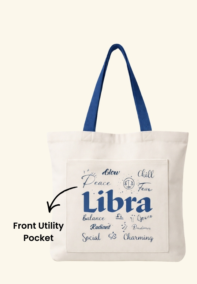 Green Vanna – The Celestial Self Tote Libra | Blue Zodiac Astrology Canvas Bag | 300 GSM Cotton | Dual Pockets