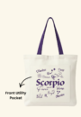 Green Vanna – The Celestial Self Tote Scorpio | Violet Zodiac Canvas Bag | 300 GSM Cotton | Dual Pocket Tote