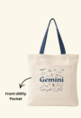 Green Vanna – The Celestial Self Tote Gemini | Blue Zodiac Canvas Bag | 300 GSM Cotton | Astrology Tote with Pockets