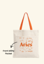 Green Vanna – The Celestial Self Tote Aries | Orange Zodiac Canvas Bag | 300 GSM Cotton | Dual Pocket Tote