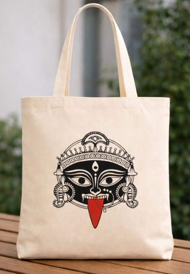 Green Vanaa Divine Fierce Tote Bag | 300 GSM Cotton Canvas | 16 × 14 × 4.5 in | Double-Colour Screen Print | Cultural Heritage Tote for Everyday Use