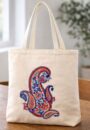 Green Vanaa Paisley Echo Tote Bag | 300 GSM Cotton Canvas | DTF Printed Tote | 16 × 14 × 4.5 in Reusable Everyday Bag | Sustainable Natural Cotton Tote