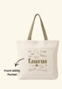 Green Vanna – The Celestial Self Tote Taurus | Khaki Zodiac Canvas Bag | 300 GSM Cotton | Dual Pocket Astrology Tote